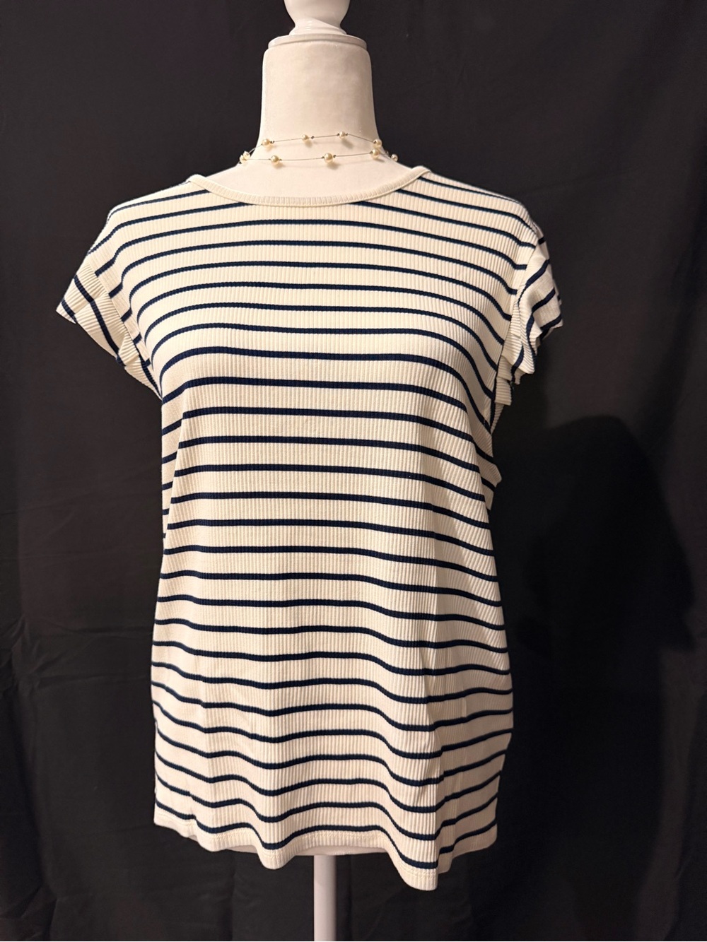 J. Crew White & Navy Striped Ribbed Short-Sleeve Top